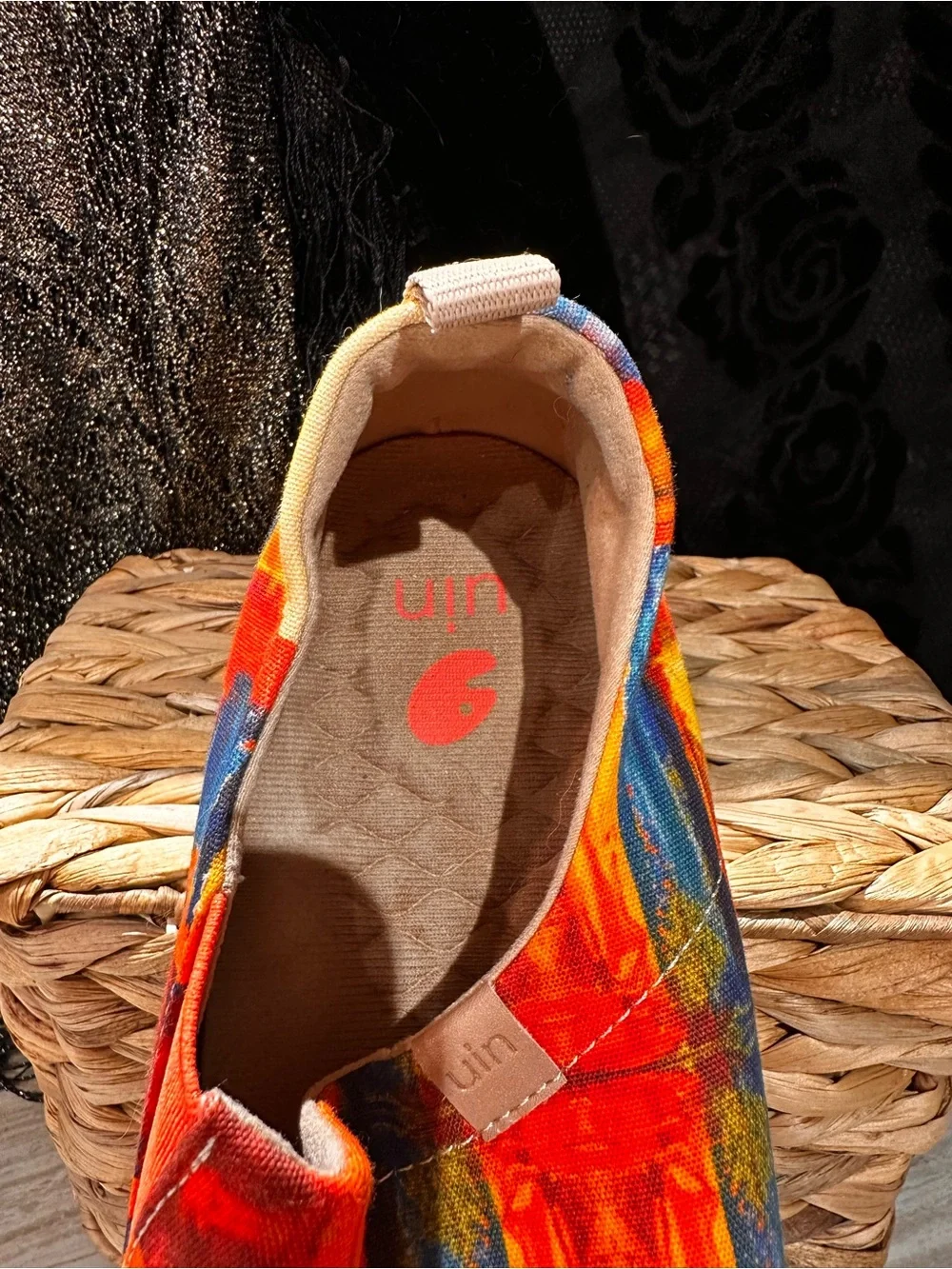 UIN Women's Slip-On Sneakers in Red, Yellow & Blue Abstract Print